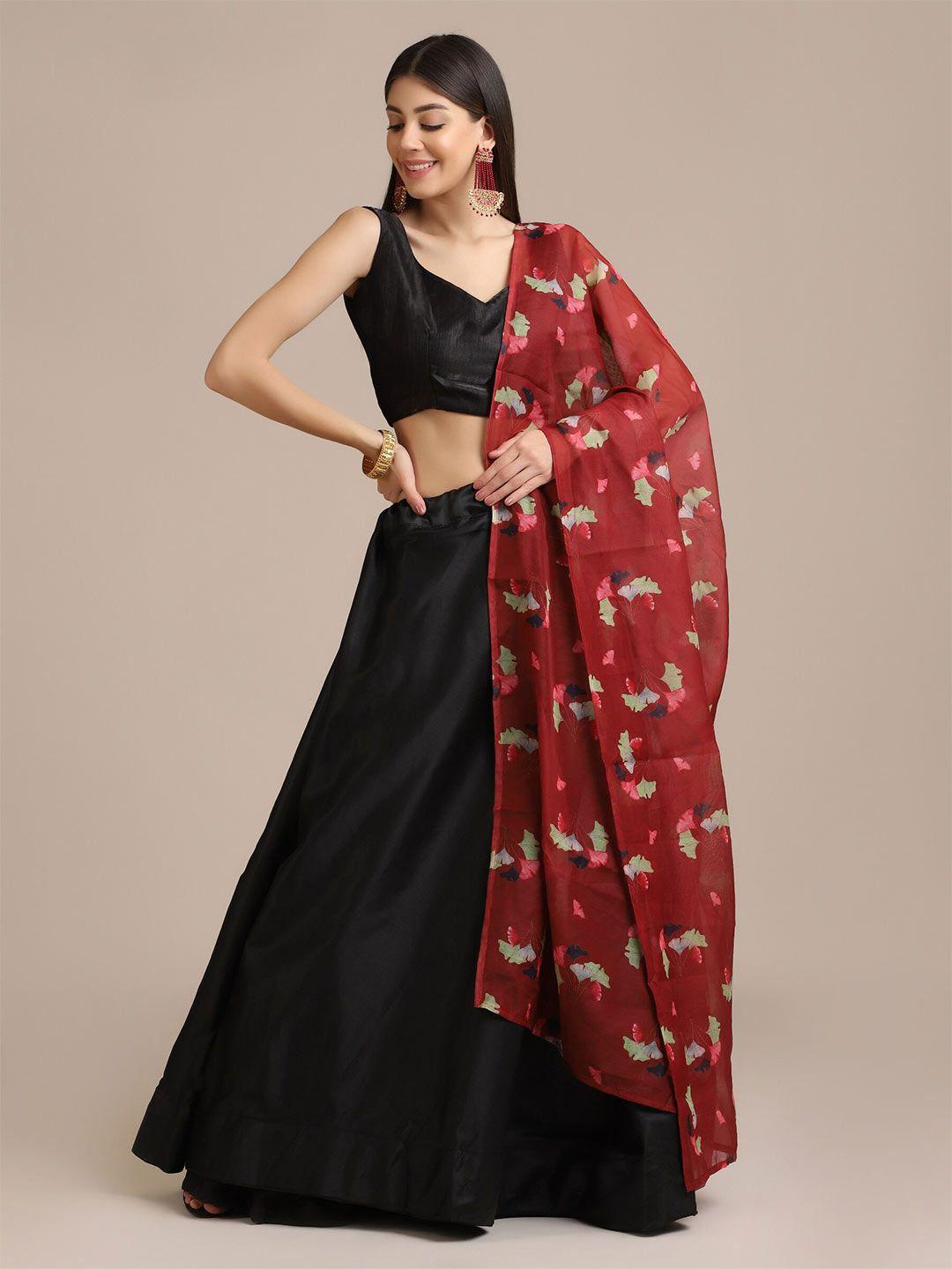 warthy ent black & red printed lehenga & unstitched blouse with dupatta