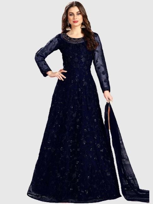 warthy ent blue embroidered semi stitched dress material