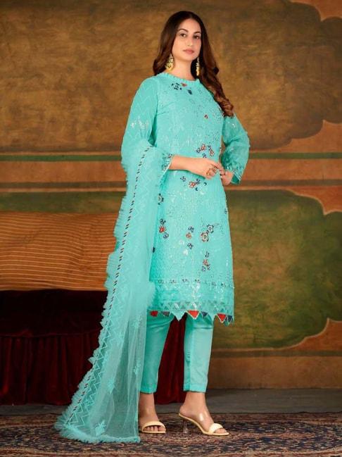 warthy ent blue embroidered semi stitched dress material