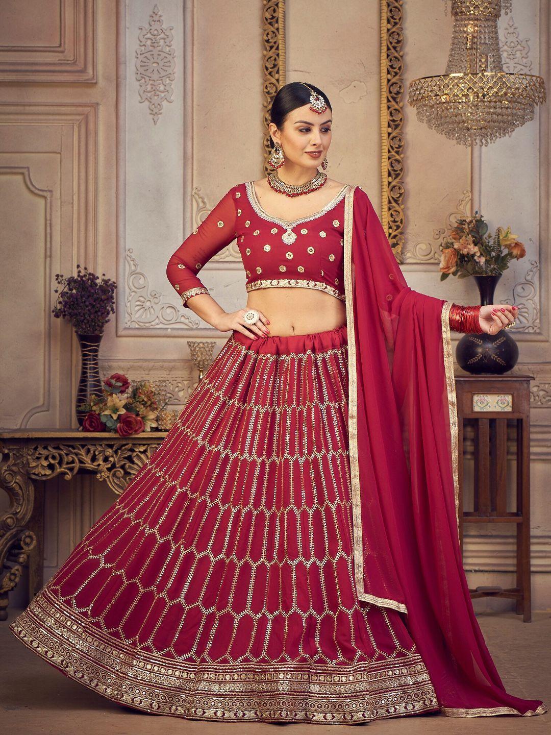 warthy ent embroidered thread work semi-stitched lehenga & unstitched blouse with dupatta