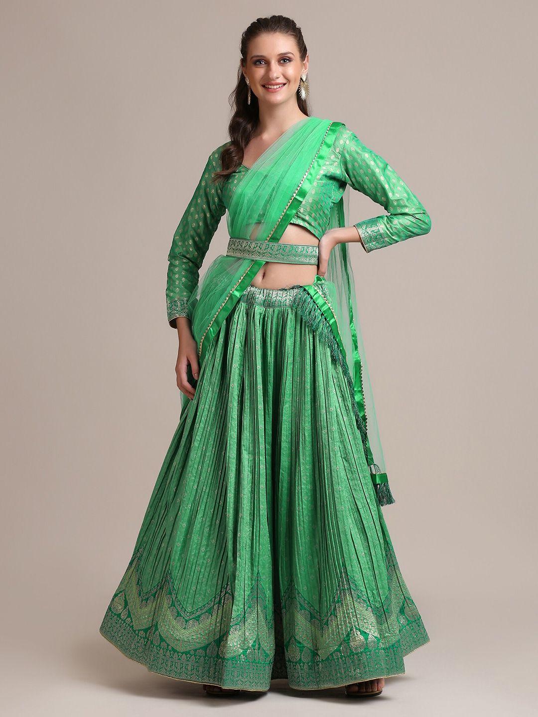 warthy ent green & silver-toned semi-stitched lehenga & unstitched blouse with dupatta