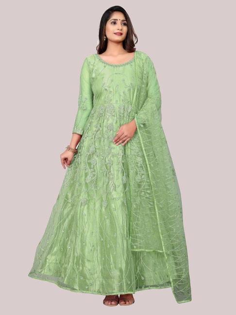warthy ent green embroidered semi stitched dress material