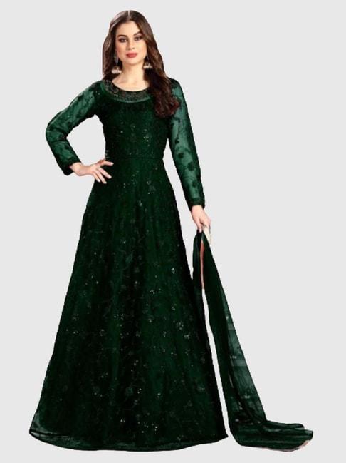 warthy ent green embroidered semi stitched dress material