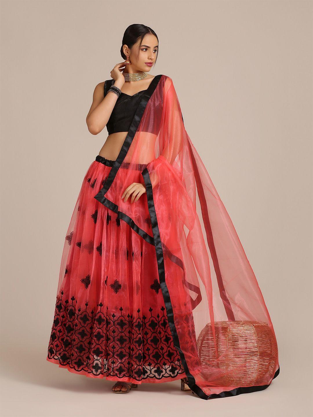 warthy ent green thread work semi-stitched lehenga & unstitched blouse with dupatta