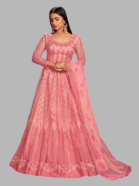 warthy ent pink embroidered semi stitched dress material