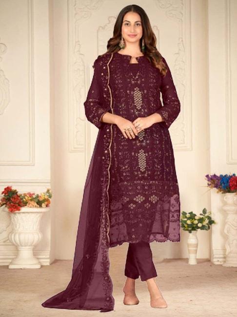warthy ent purple embroidered semi stitched dress material