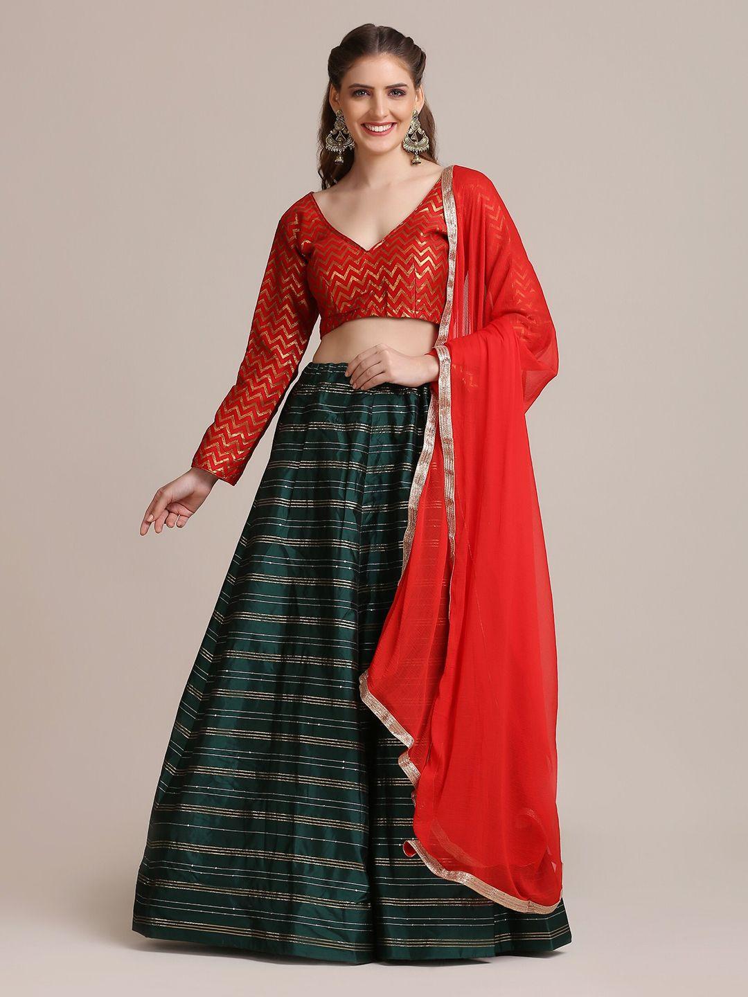 warthy ent women red & green semi-stitched lehenga & unstitched blouse with dupatta