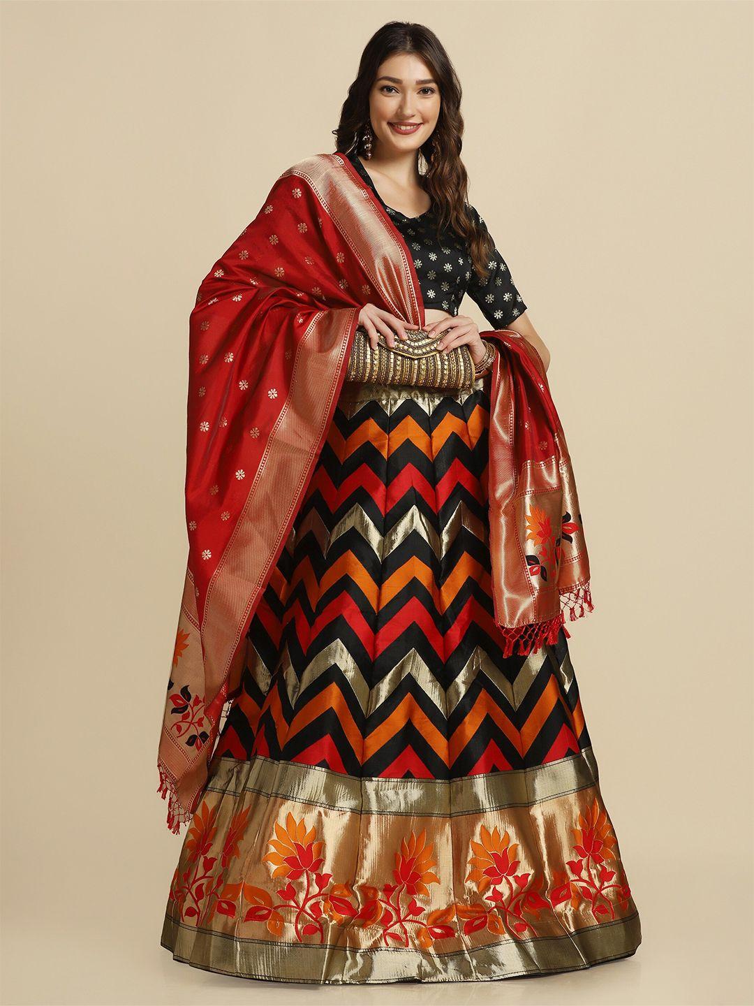 warthy ent black & red tie and dye semi-stitched lehenga & unstitched blouse with dupatta
