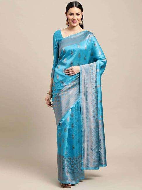 warthy ent blue silk woven saree with unstitched blouse