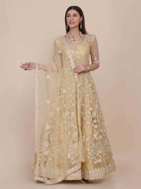 warthy ent cream embroidered semi stitched dress material