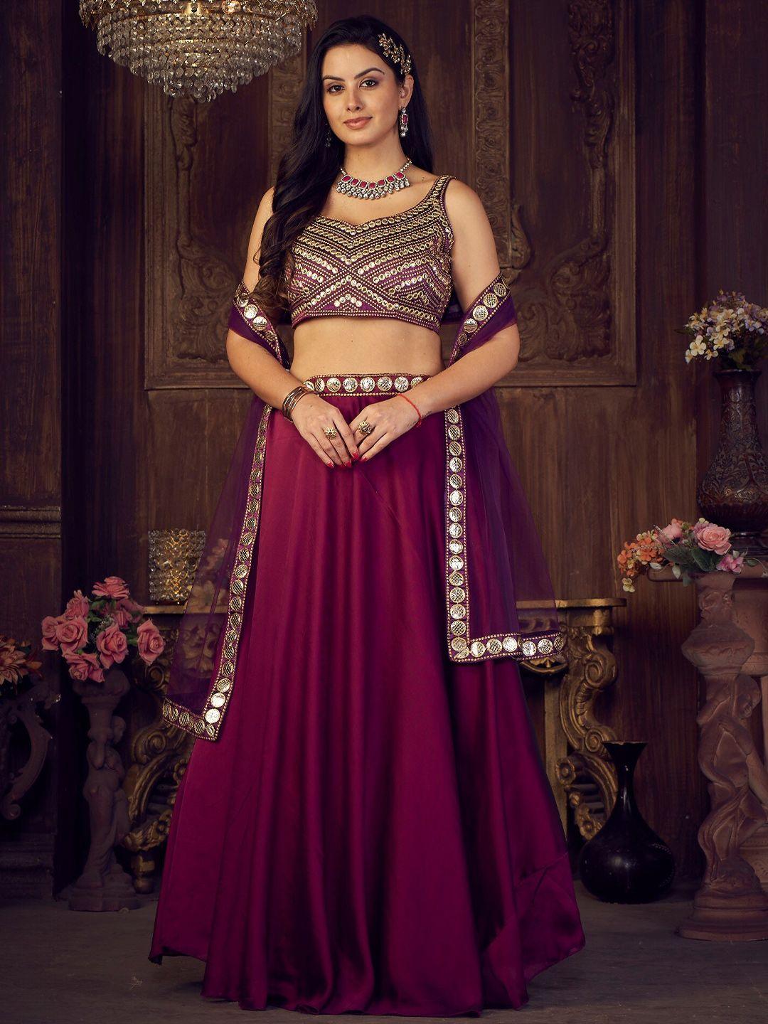 warthy ent embroidered mirror work semi-stitched lehenga & unstitched blouse with dupatta