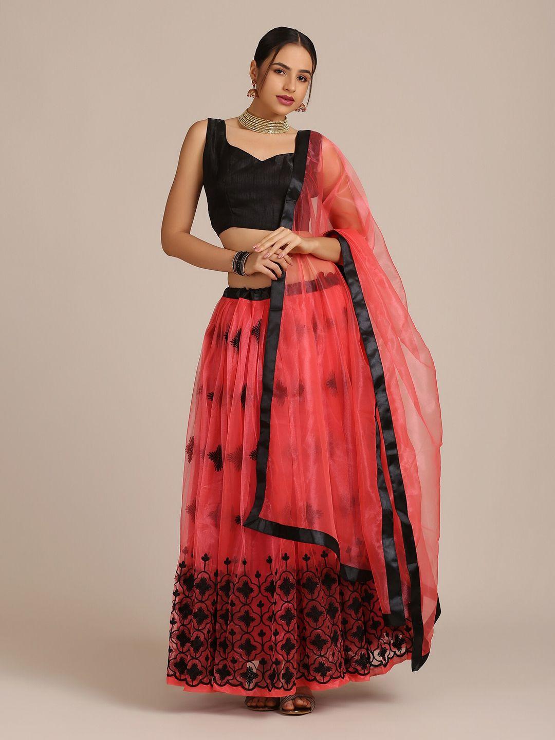 warthy ent embroidered net semi-stitched lehenga & unstitched blouse with dupatta