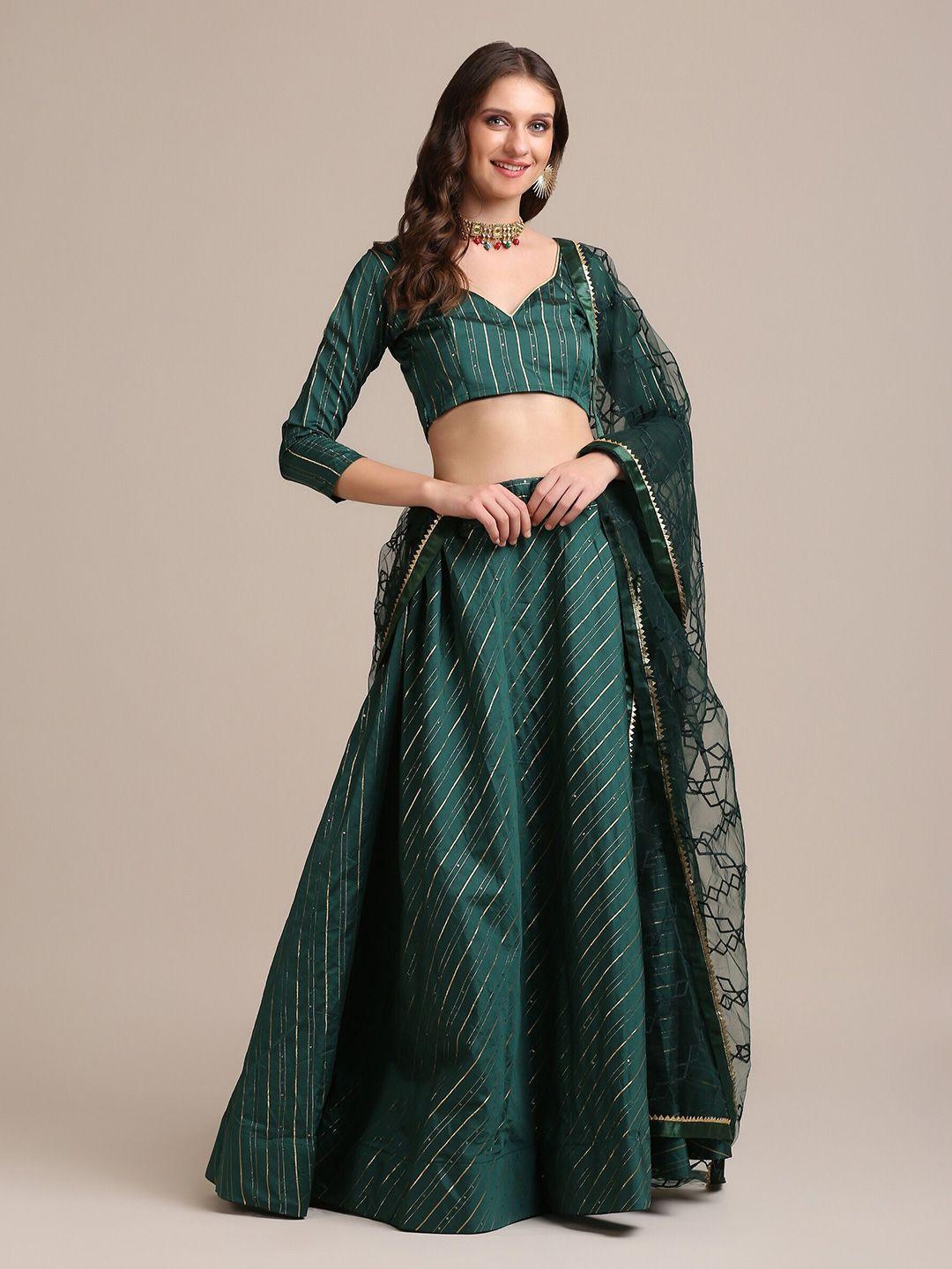 warthy ent green & gold embroidered semi-stitched lehenga & unstitched choli with dupatta