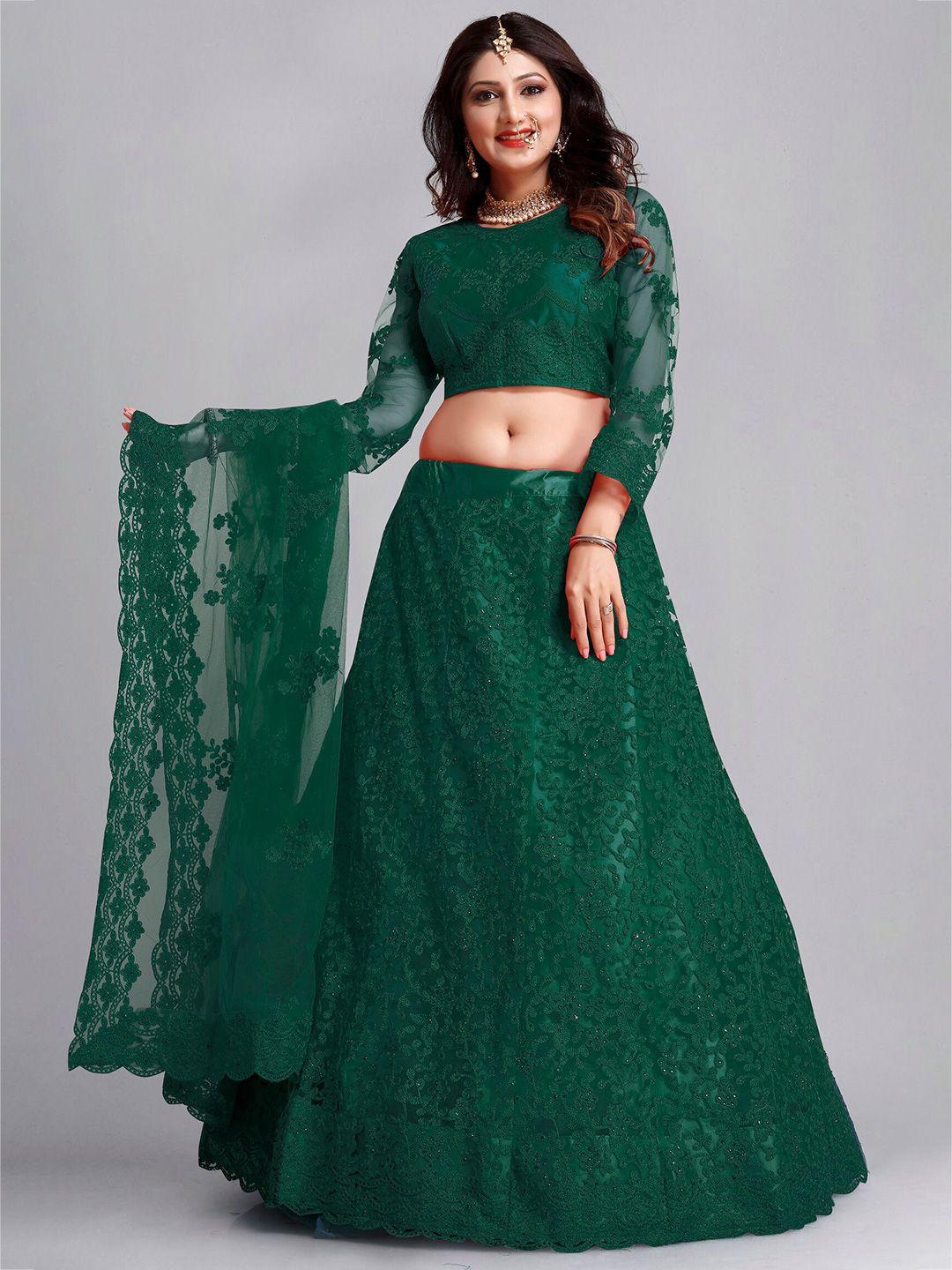 warthy ent green embellished thread work semi-stitched lehenga & unstitched blouse with dupatta
