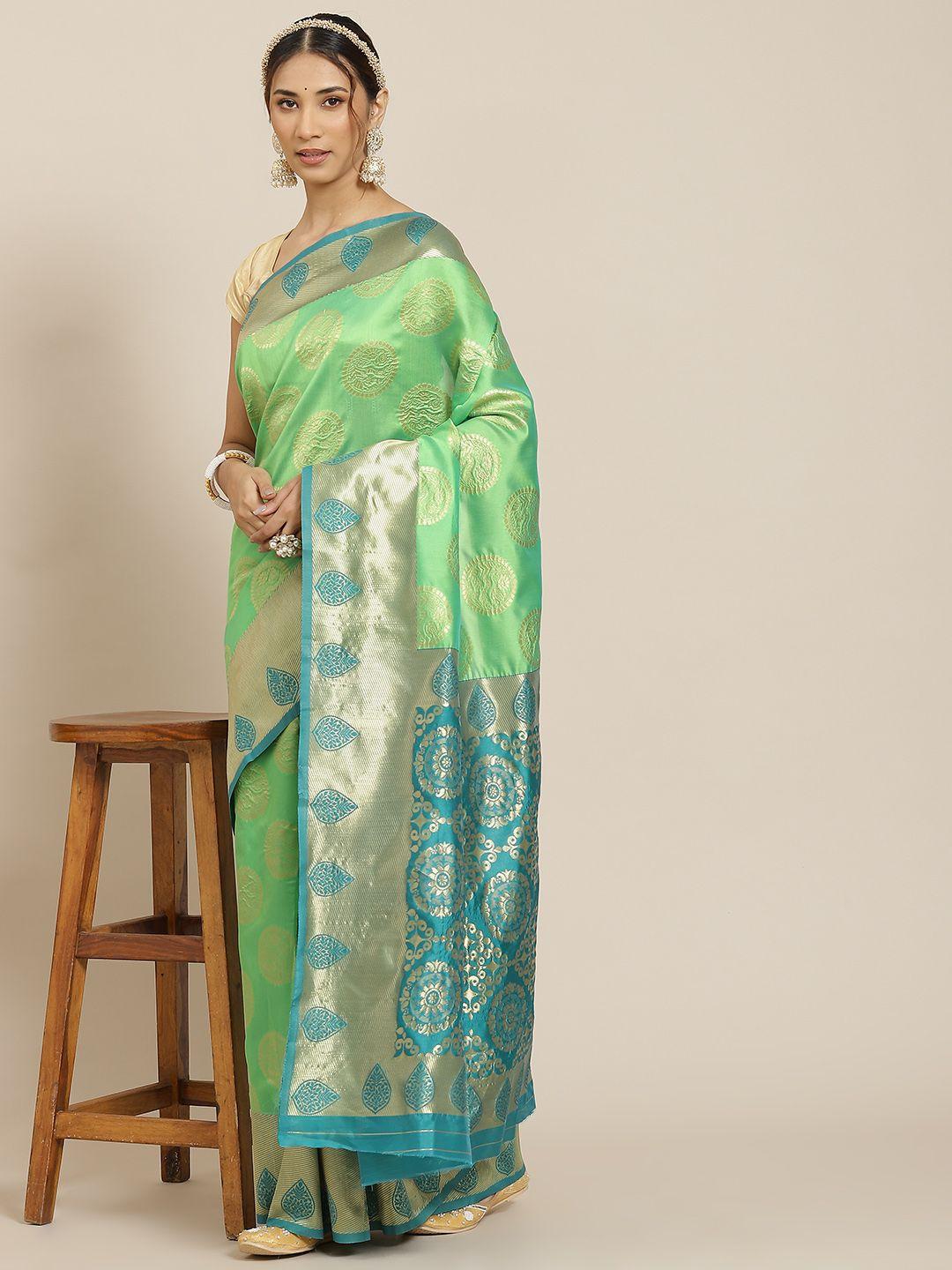 warthy ent green ethnic motifs zari silk blend kanjeevaram saree