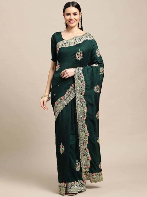 warthy ent green silk embroidered saree with unstitched blouse