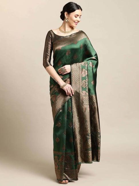 warthy ent green silk woven saree with unstitched blouse