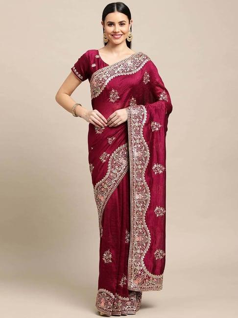 warthy ent maroon silk embroidered saree with unstitched blouse