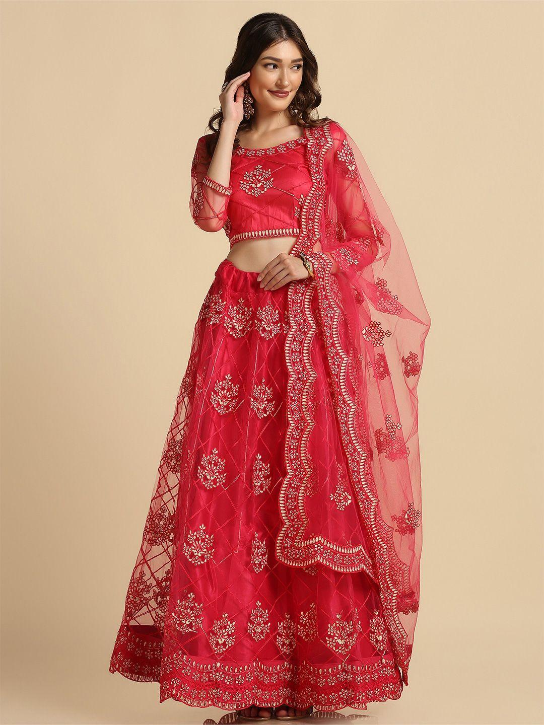 warthy ent pink & white embroidered thread work stitched lehenga & unstitched blouse with