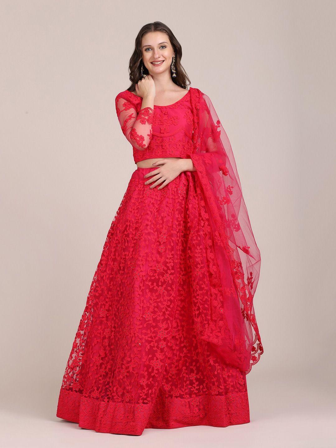 warthy ent pink embroidered semi-stitched lehenga & unstitched blouse with dupatta