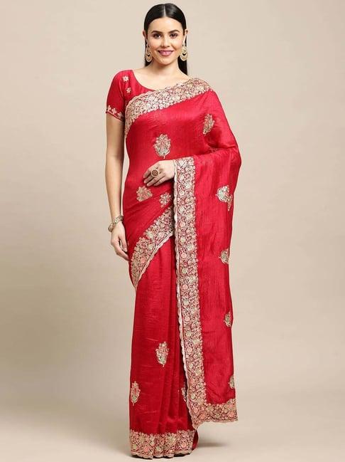 warthy ent pink silk embroidered saree with unstitched blouse