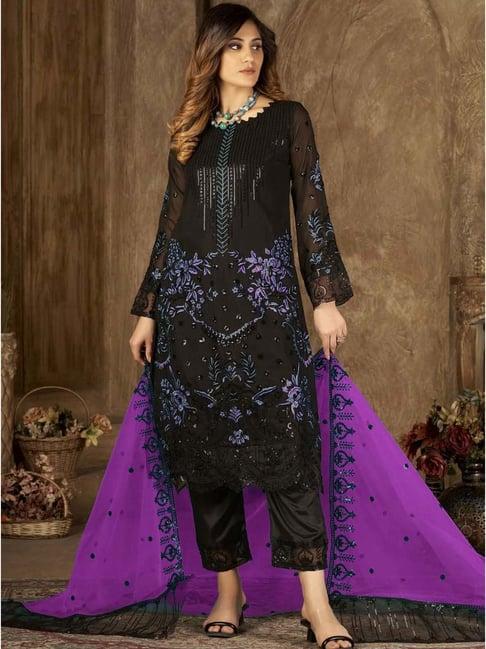 warthy ent purple embroidered semi stitched dress material