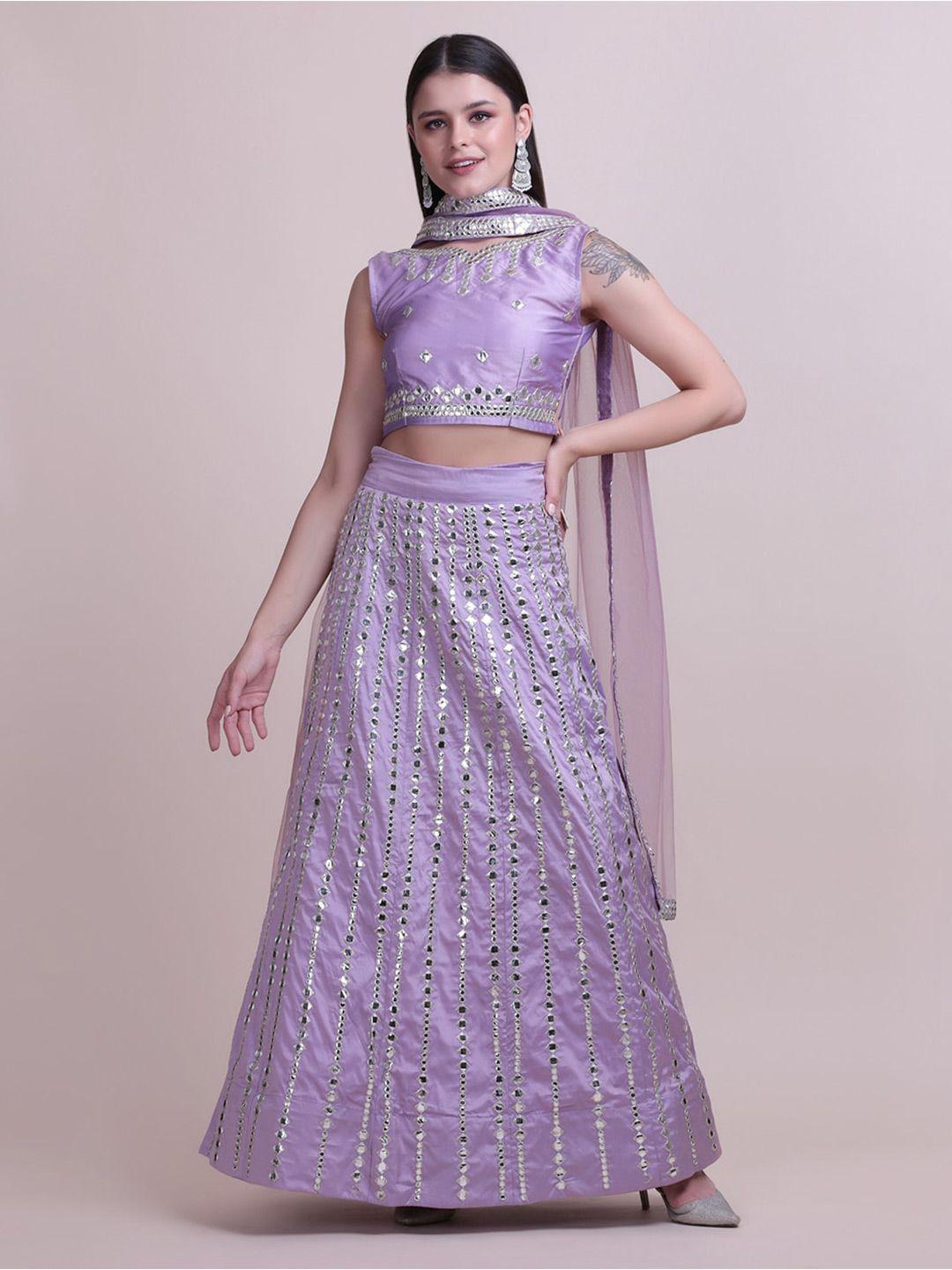 warthy ent purple embroidered thread work semi-stitched lehenga & unstitched blouse with dupatta