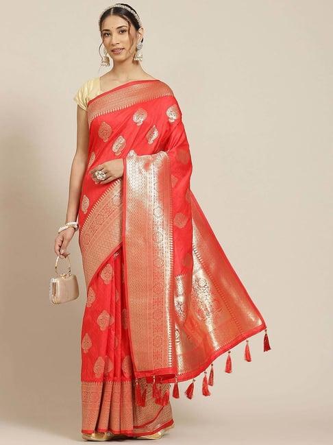 warthy ent red silk woven saree with unstitched blouse