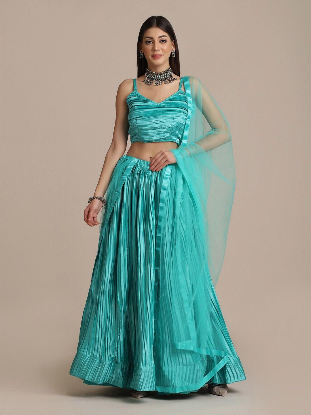 warthy ent sea green embellished semi-stitched lehenga & unstitched blouse with dupatta