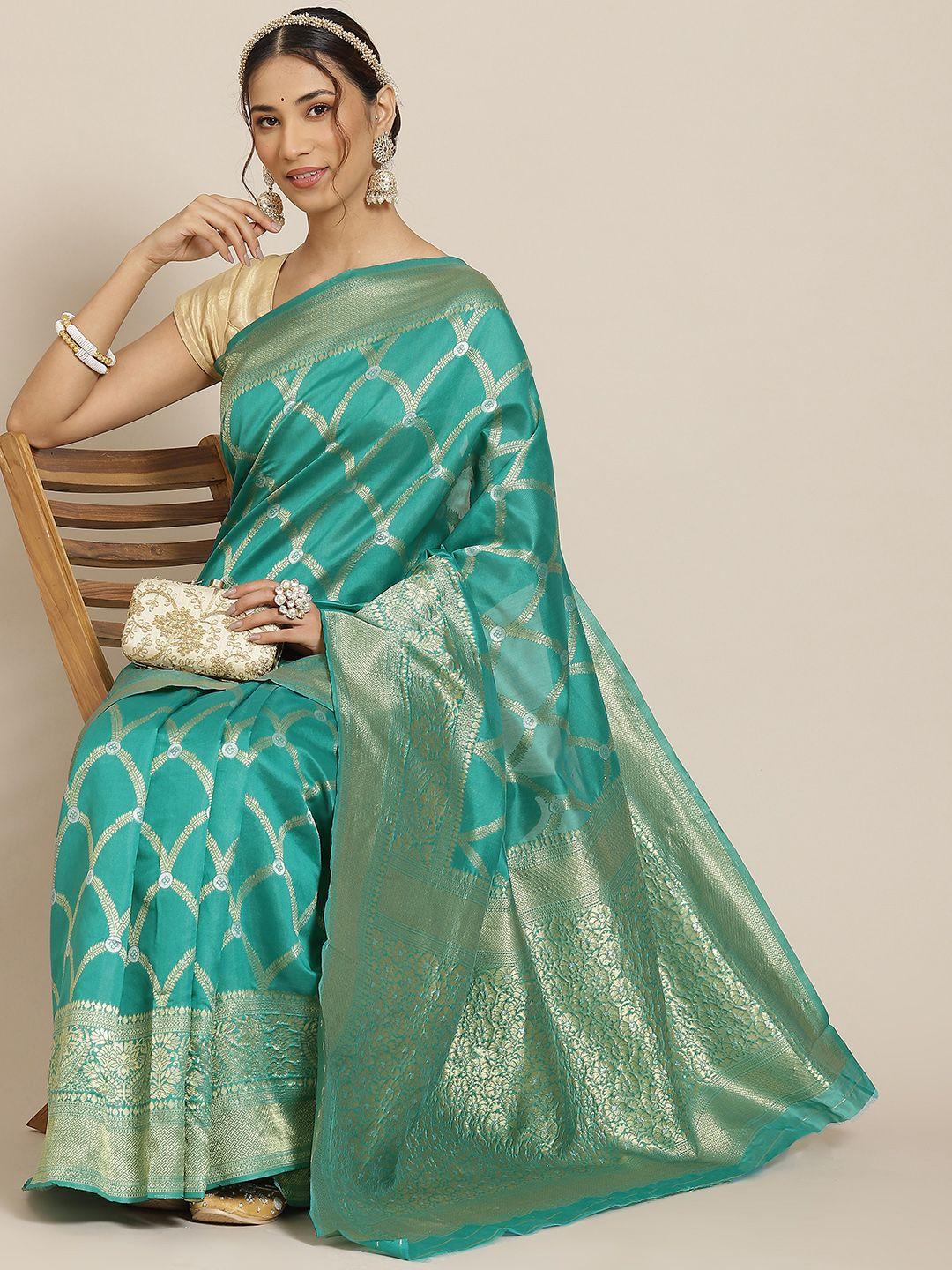 warthy ent sea green ethnic motifs zari silk blend kanjeevaram saree