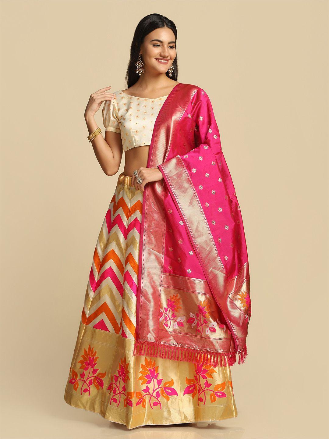 warthy ent white & pink semi-stitched lehenga & unstitched blouse with dupatta