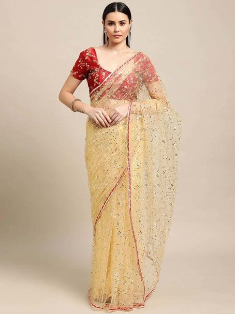 warthy ent white embellished saree with unstitched blouse