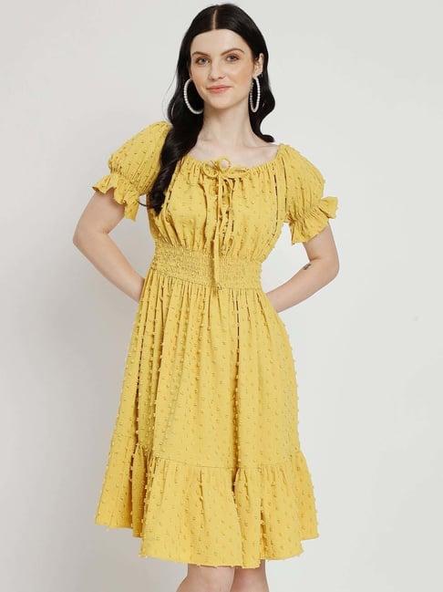 warthy ent yellow self pattern a-line dress