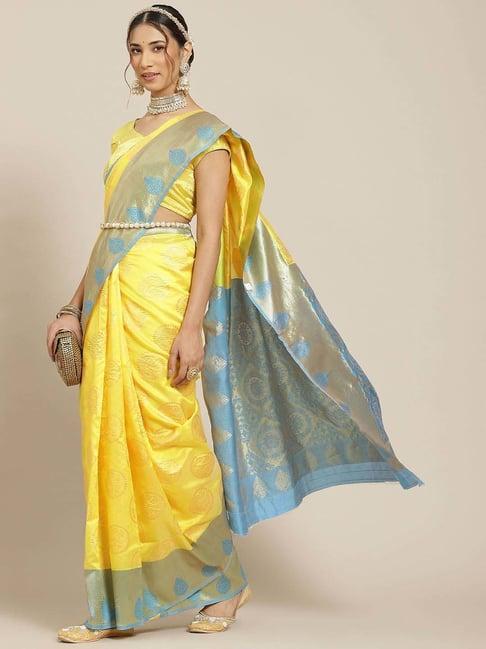 warthy ent yellow silk woven saree with unstitched blouse