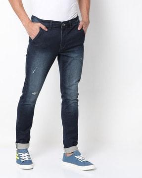 washed distressed skinny fit jeans