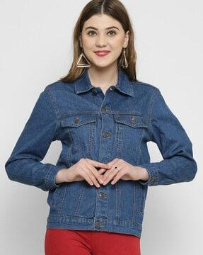 washed jacket with buttoned flap pockets