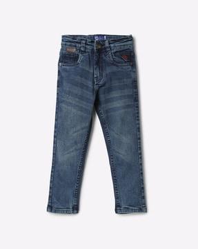 washed jeans with insert pockets