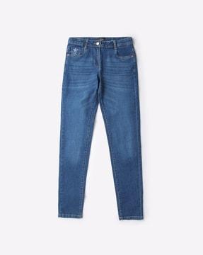 washed mid-rise jeans
