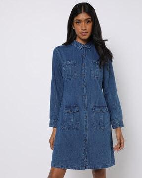washed shirt dress with pockets