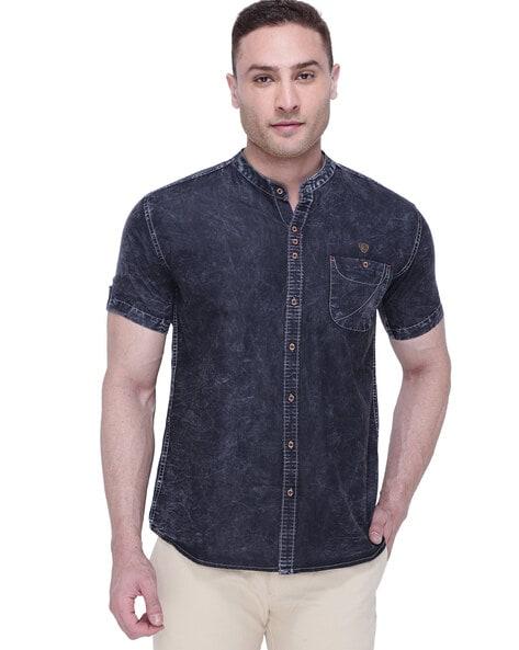 washed slim fit shirt with buttoned patch pocket