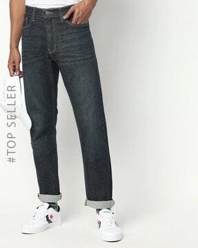 washed slim straight fit jeans