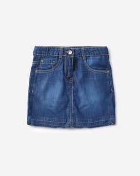 washed straight mini skirt with frayed hems