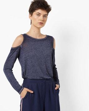 washed burnout cold-shoulder top