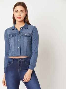 washed button-down crop jacket