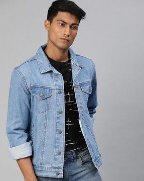 washed button-front denim jacket