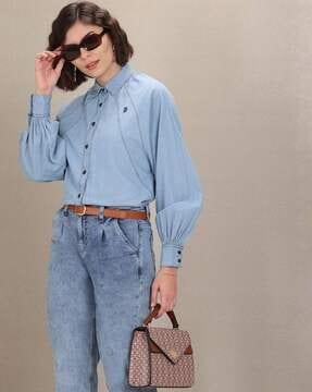 washed chambray shirt with spread collar