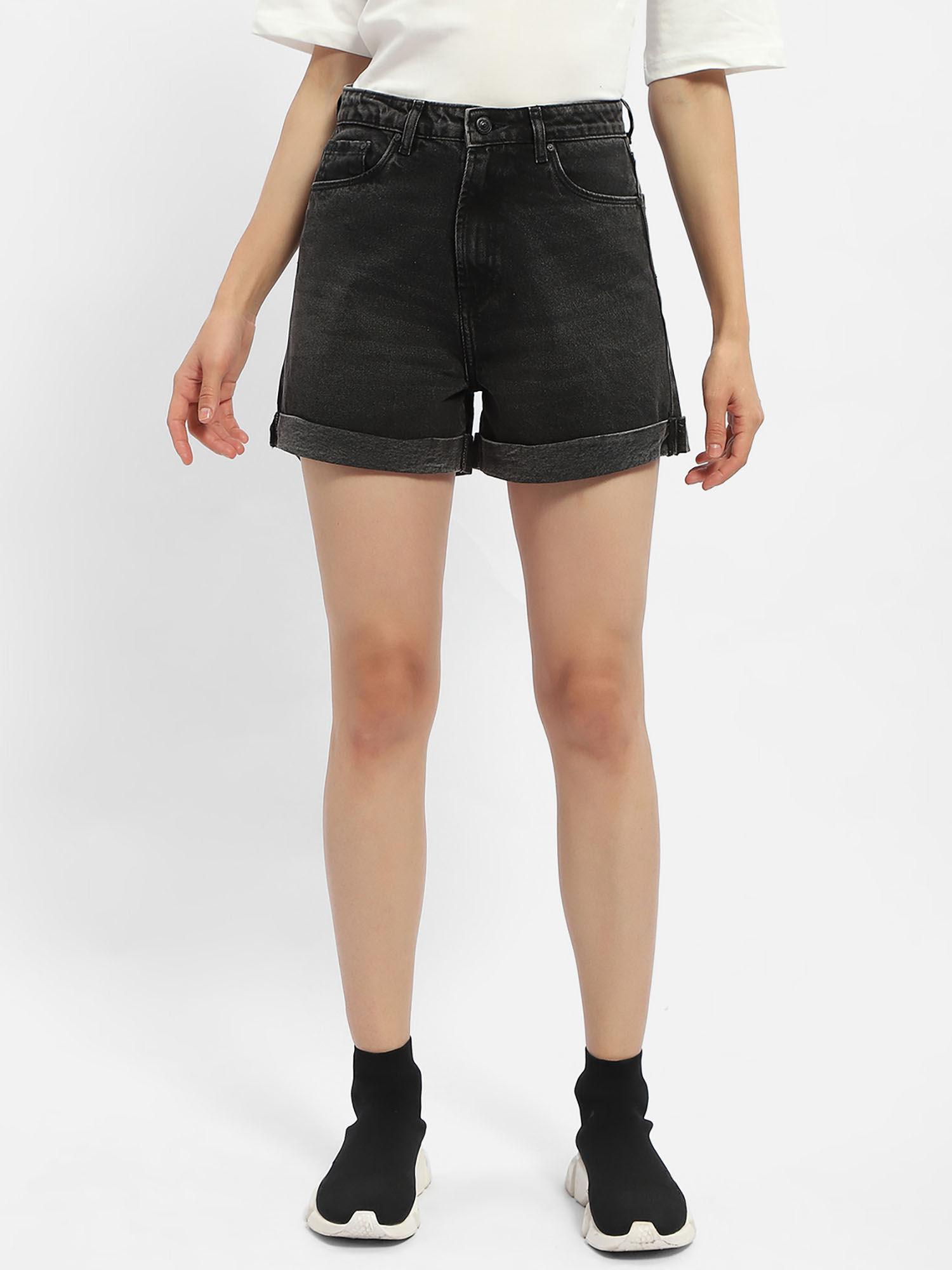 washed charcoal black denim shorts