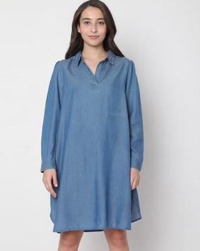 washed collar-neck a-line dress