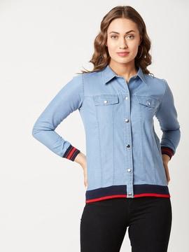 washed denim jacket with contrast hems