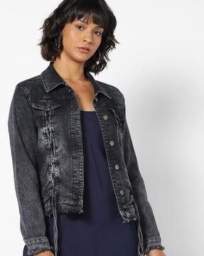 washed denim jacket with flap pockets